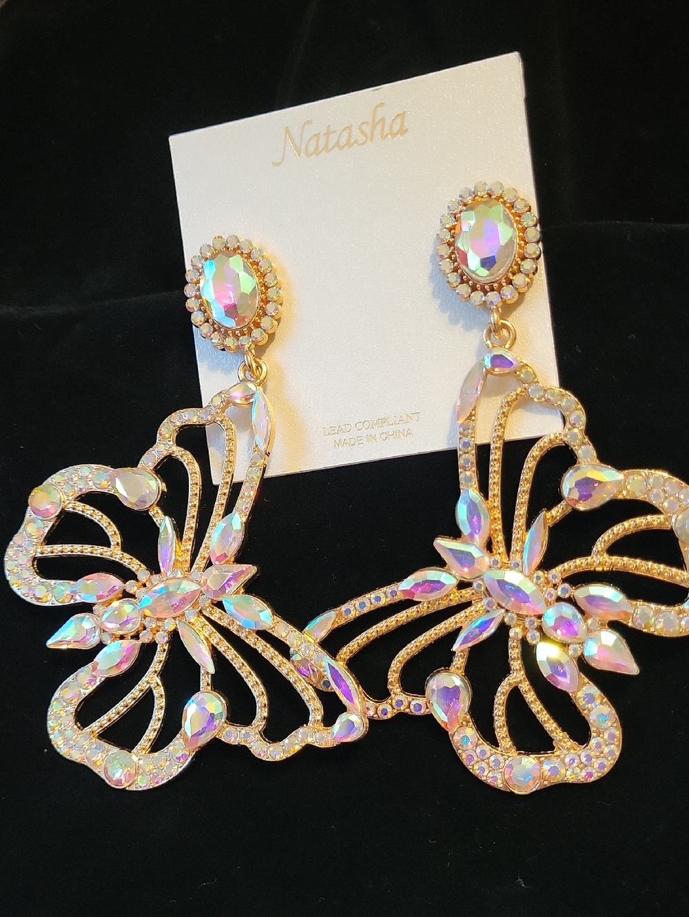 Natasha Couture Gold Aurora Crystal Butterfly Drop Earrings Te